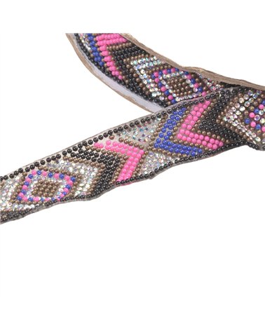 Bobine 10m galon perles ethnique thermocollant 25mm fuchsia