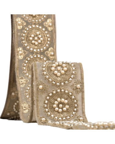 Bobina da 10 m di treccia ricamata con perline e paillettes da 50 mm marrone cioccolato