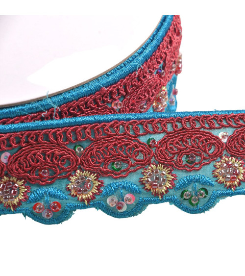 10m spool of ethnic embroidered braid 40mm steel blue