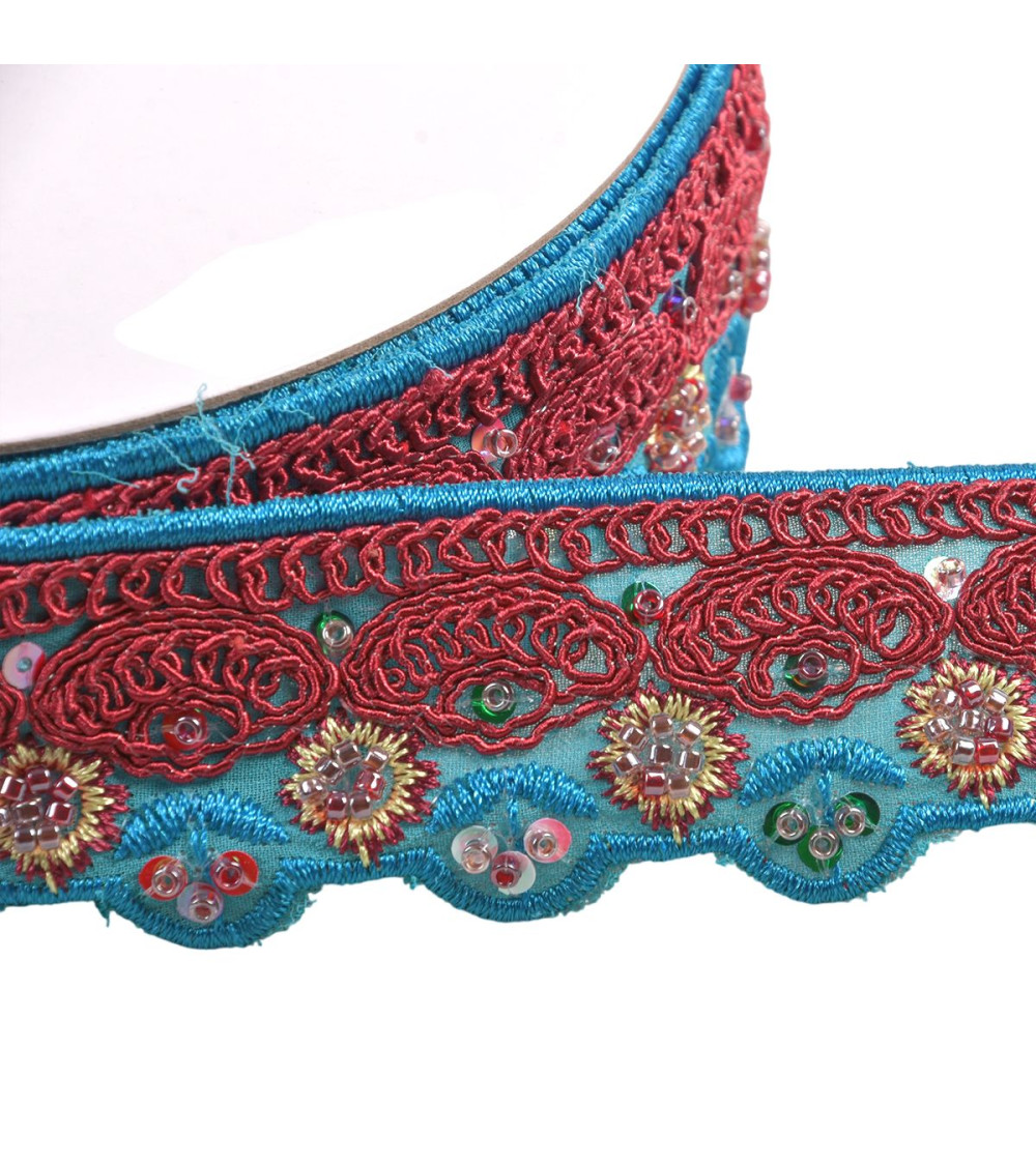 10m spool of ethnic embroidered braid 40mm steel blue