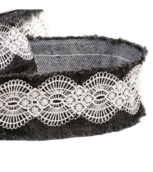 Bobina de 13,7m de trenza vaquera bordada 40mm negro