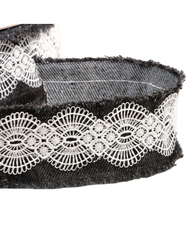 13,7 m lange Spule aus besticktem Denim-Geflecht, 40 mm, schwarz