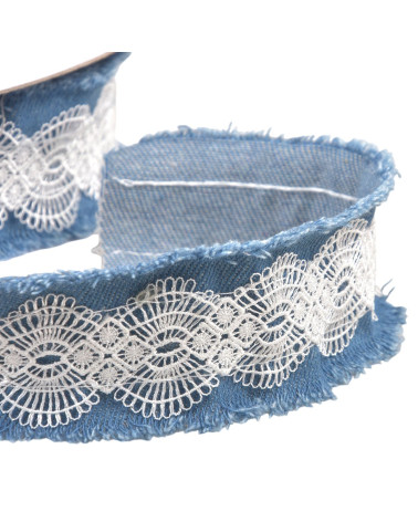 Bobina de 13,7m de trenza vaquera bordada 40mm azul lavanda