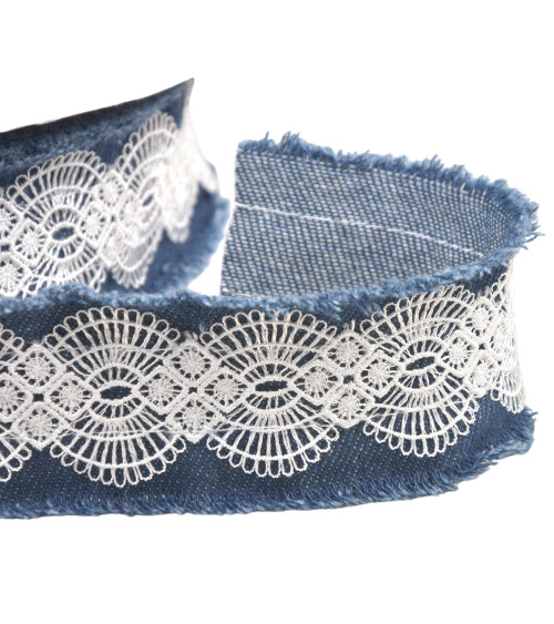 13.7m spool of embroidered denim braid 40mm navy blue