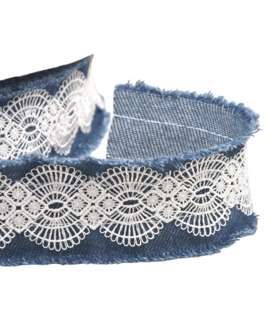 13,7 m lange Spule aus besticktem Denim-Geflecht, 40 mm, Marineblau