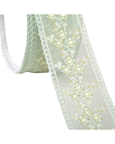 13.7m spool of flower embroidered braid 45mm nil green