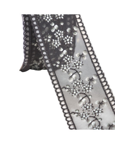 13.7m spool of flower embroidered braid 45mm black