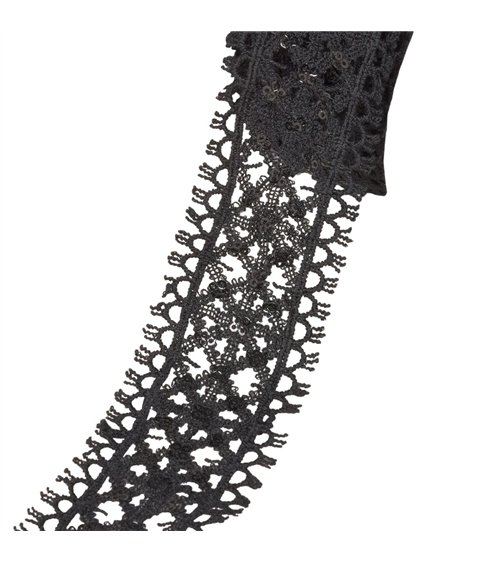 Bobine 13,7m galon brodé paillettes 40mm noir