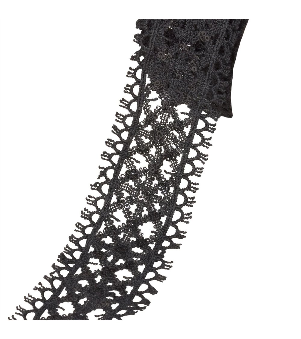 Bobine 13,7m galon brodé paillettes 40mm noir