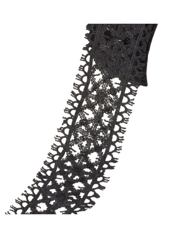 Bobina da 13,7 m di treccia di paillettes ricamata da 40 mm nera