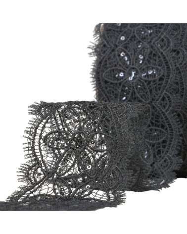 Bobina di guipure di paillettes da 13,7 m da 60 mm nera