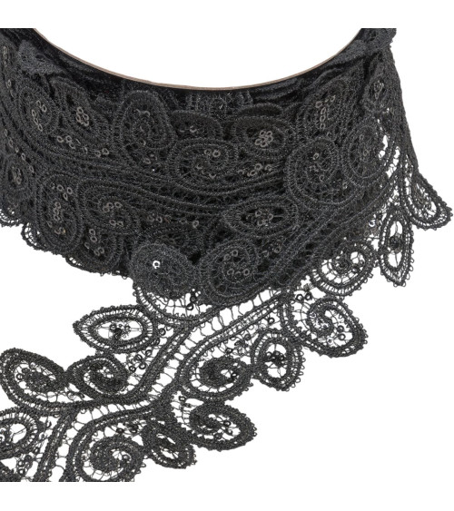 Bobina di guipure di paillettes da 13,7 m da 70 mm nera