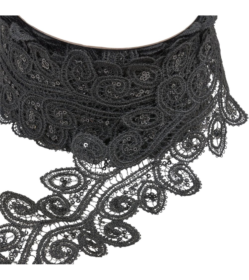 Bobine 13,7m guipure paillettes 70mm noir