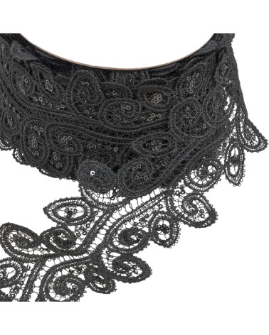 Bobina di guipure di paillettes da 13,7 m da 70 mm nera