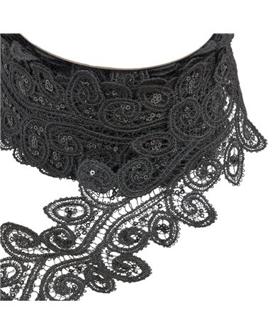 Bobine 13,7m guipure paillettes 70mm noir