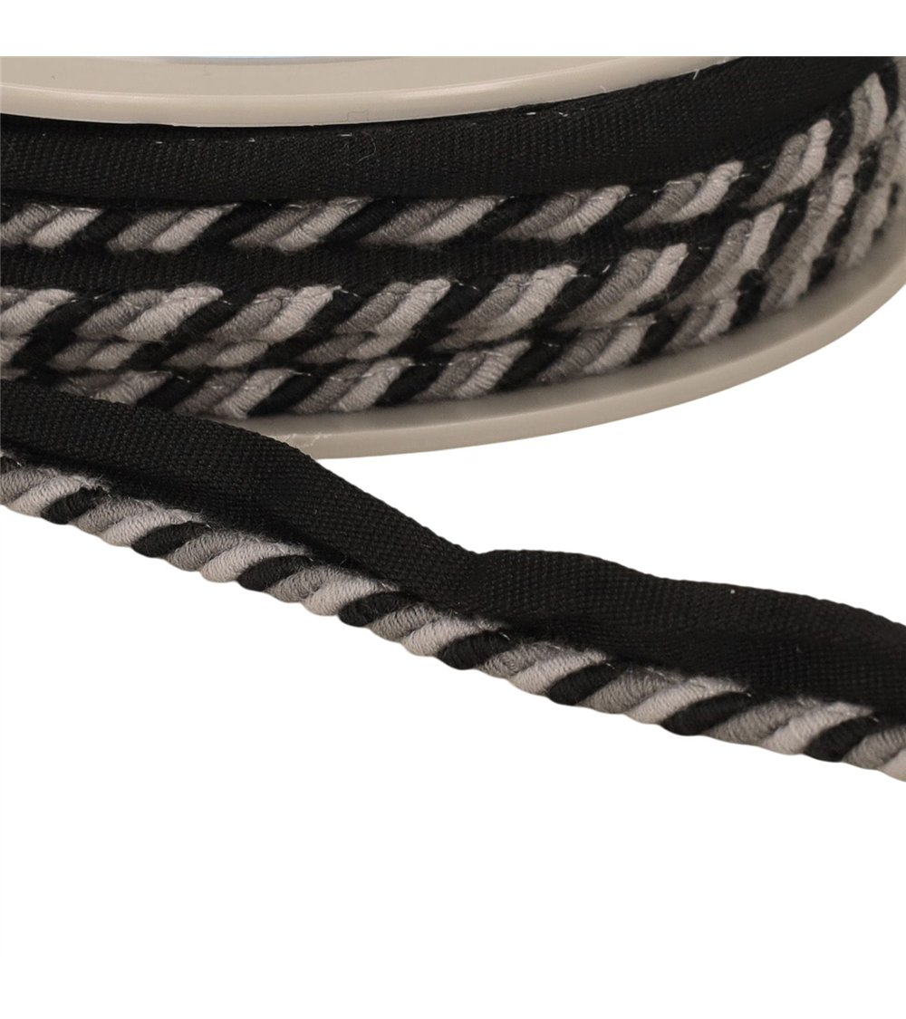 Bobine 15m dépassant/passepoil cordon 4mm (pied 10mm) 4mm noir/gris