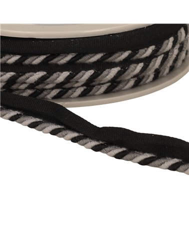 Bobine 15m dépassant/passepoil cordon 4mm (pied 10mm) 4mm noir/gris