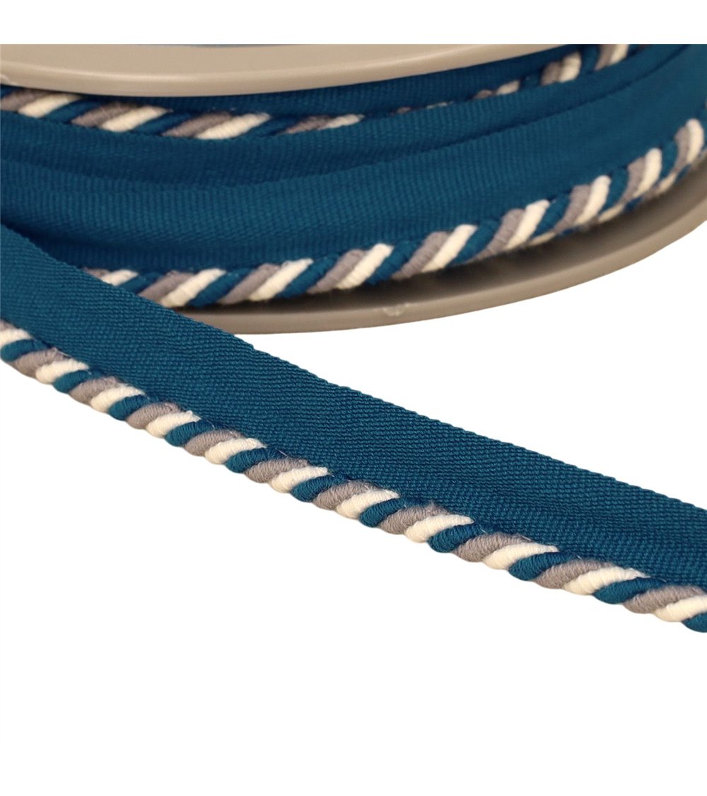 Bobine 15m dépassant/passepoil cordon 4mm (pied 10mm) 4mm bleu canard