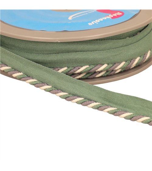 Bobine 15m dépassant/passepoil cordon 4mm (pied 10mm) 4mm vert amande