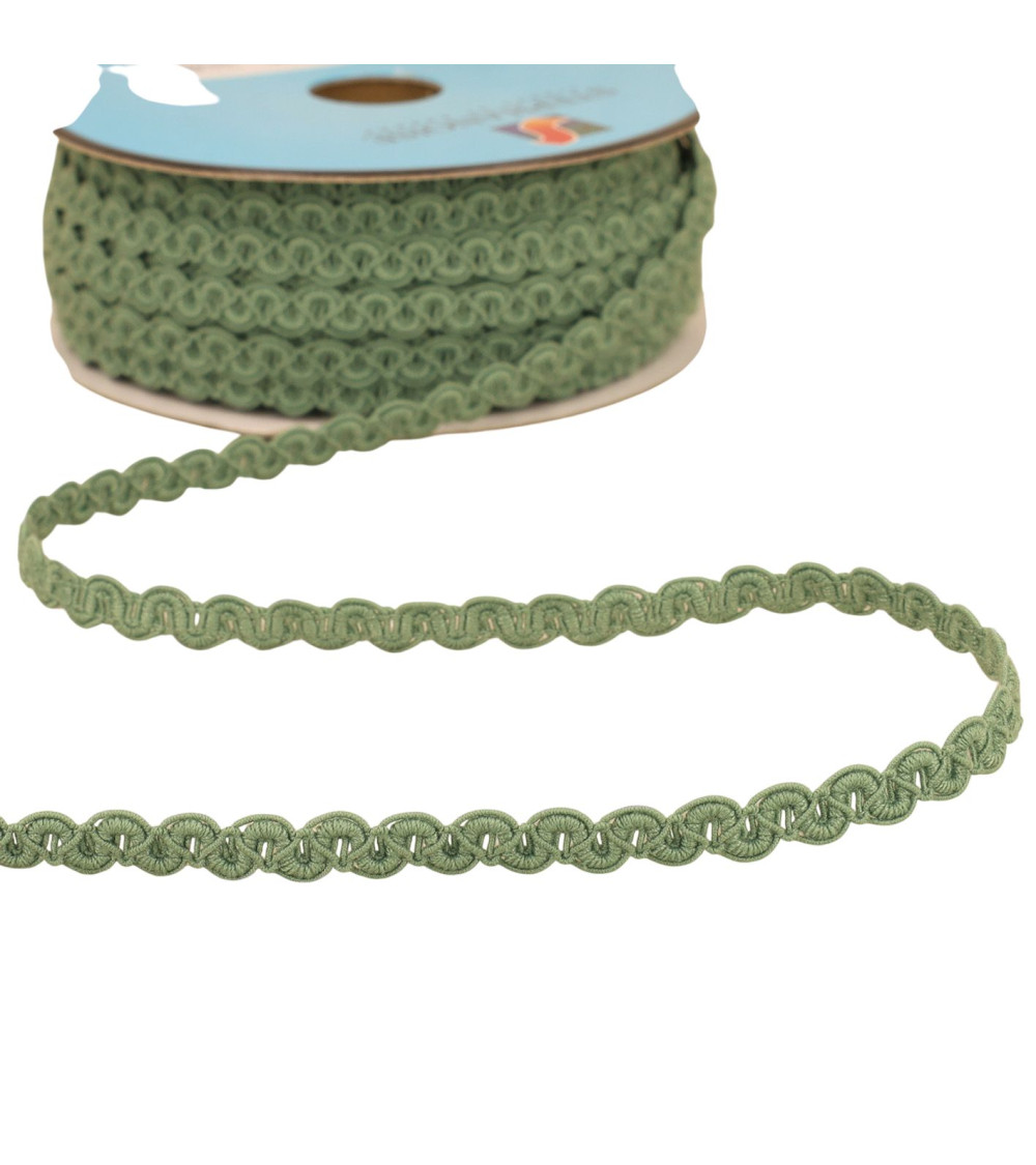 Bobina da 25 m di treccia opaca ondulata da 9 mm verde kaki chiaro