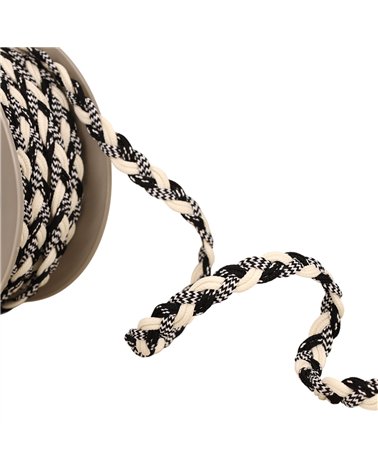 Bobine 15m tresse 6 cordons 12mm noir blanc