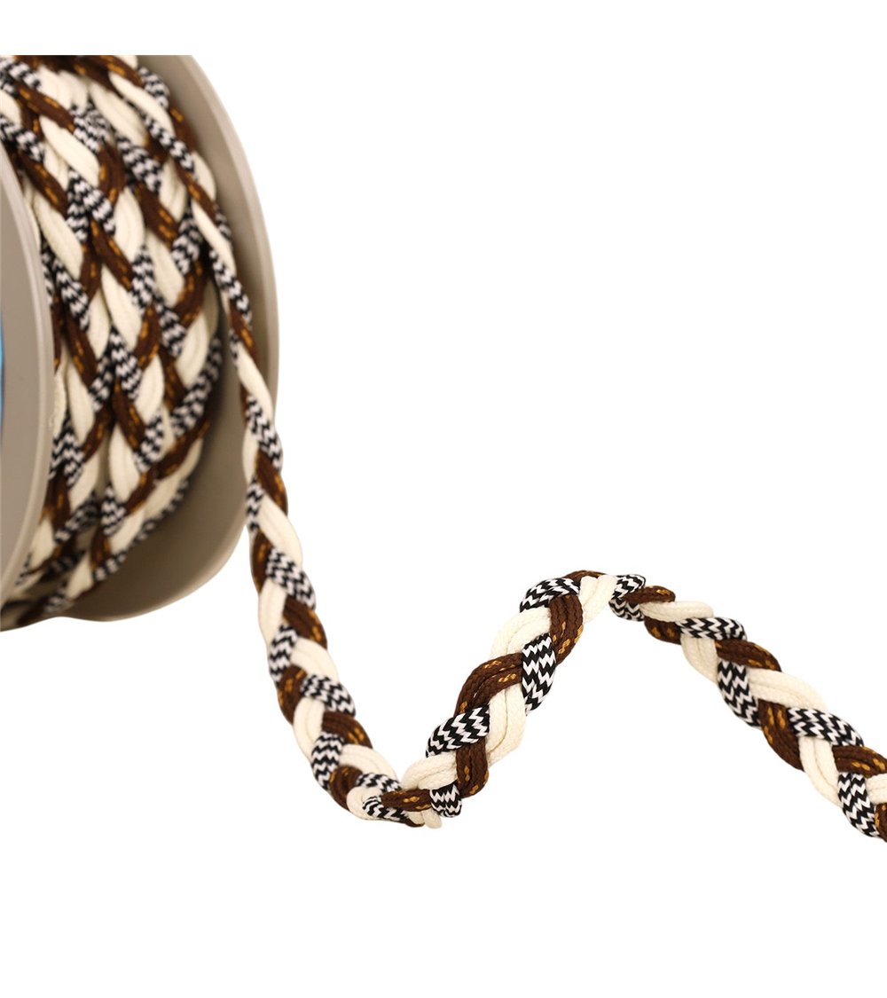 Bobine 15m tresse 6 cordons 12mm écru/marron