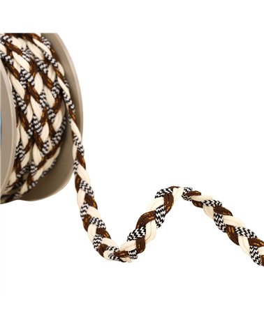Bobine 15m tresse 6 cordons 12mm écru/marron