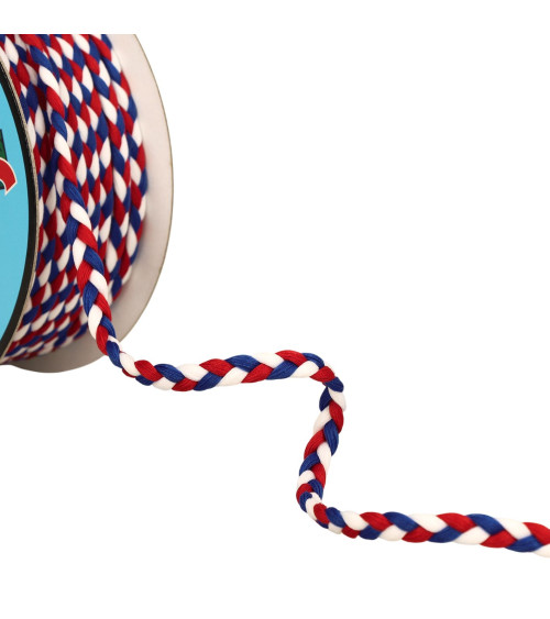 Bobina da 25 m di treccia tricolore 3 capi 7 mm blu bianco rosso