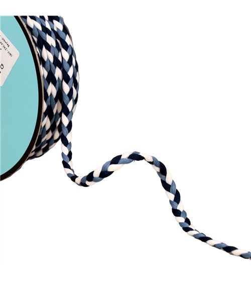 Bobine 25m tresse tricolore 3 brins 7mm marine/blanc