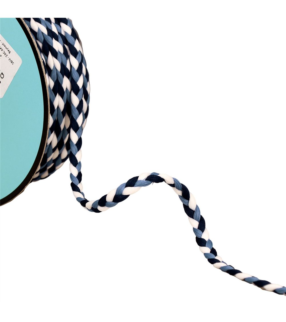 Bobine 25m tresse tricolore 3 brins 7mm marine/blanc