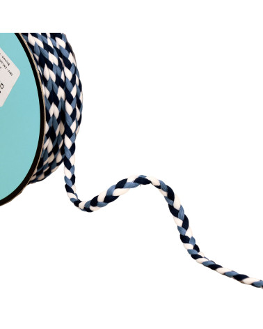 Bobina da 25 m di treccia tricolore 3 capi 7 mm blu navy/bianco