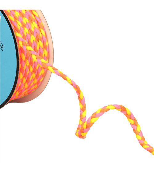 Bobine 25m tresse tricolore 3 brins 7mm multicolore/fluo