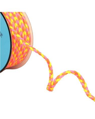 Bobine 25m tresse tricolore 3 brins 7mm multicolore/fluo