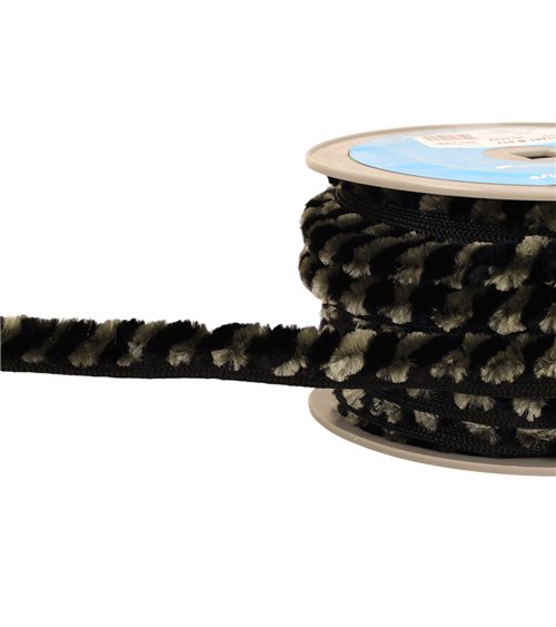 Bobine 20m galon pompons chenille 17mm gris