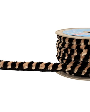 Bobine 20m galon pompons chenille 17mm beige/noir
