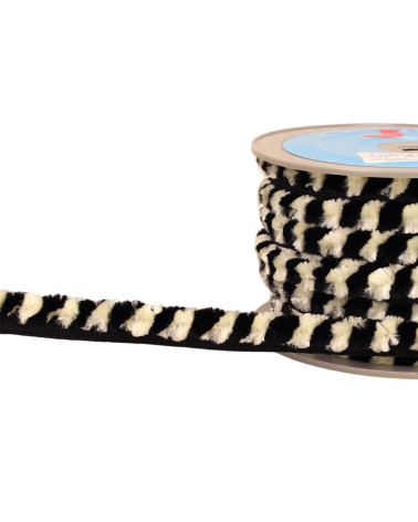 20-m-Spule aus Chenille-Pompomzopf, 17 mm, Ecru/Schwarz