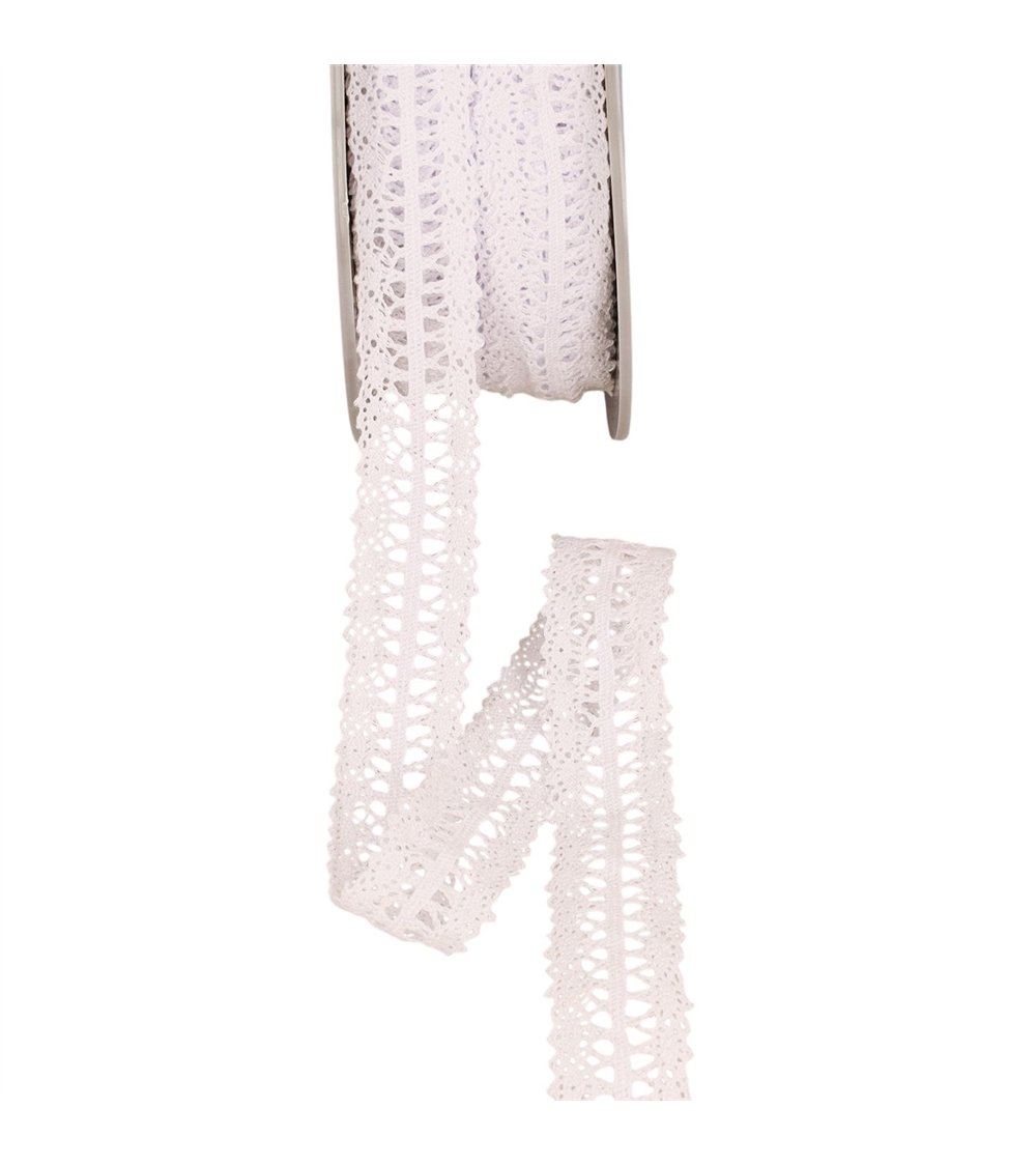 Bobine 25m dentelle entre deux 25mm blanc
