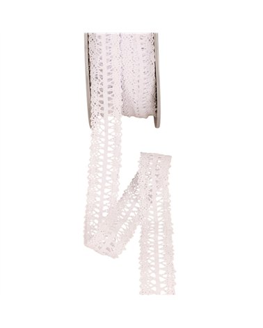 Bobine 25m dentelle entre deux 25mm blanc
