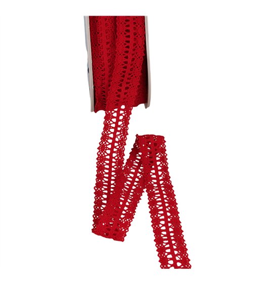 Bobine 25m dentelle entre deux 25mm rouge