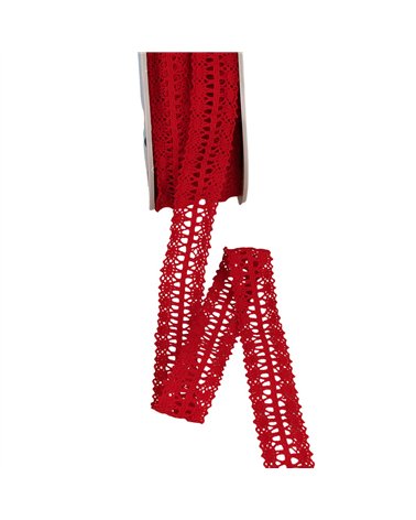 Bobine 25m dentelle entre deux 25mm rouge