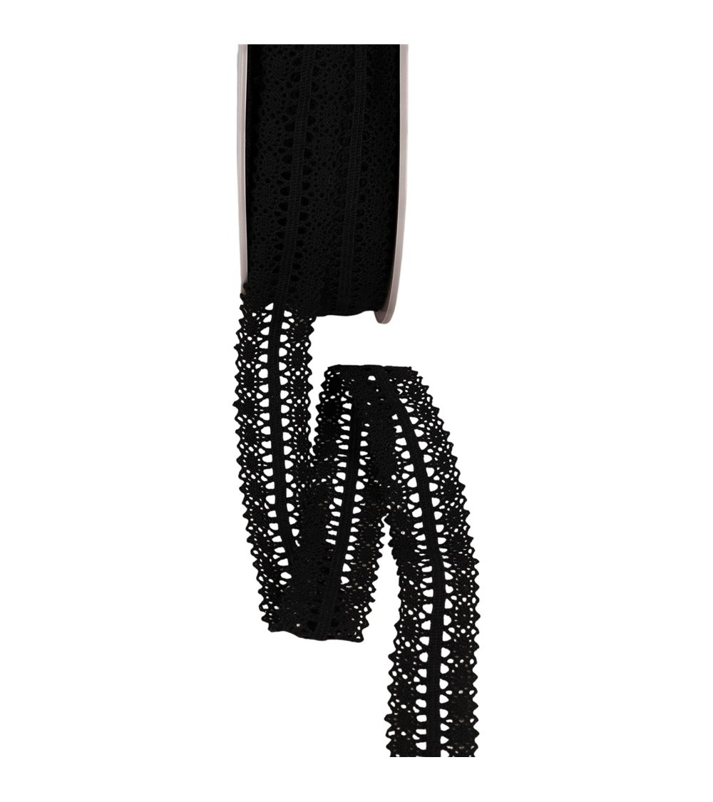 Bobine 25m dentelle entre deux 25mm noir