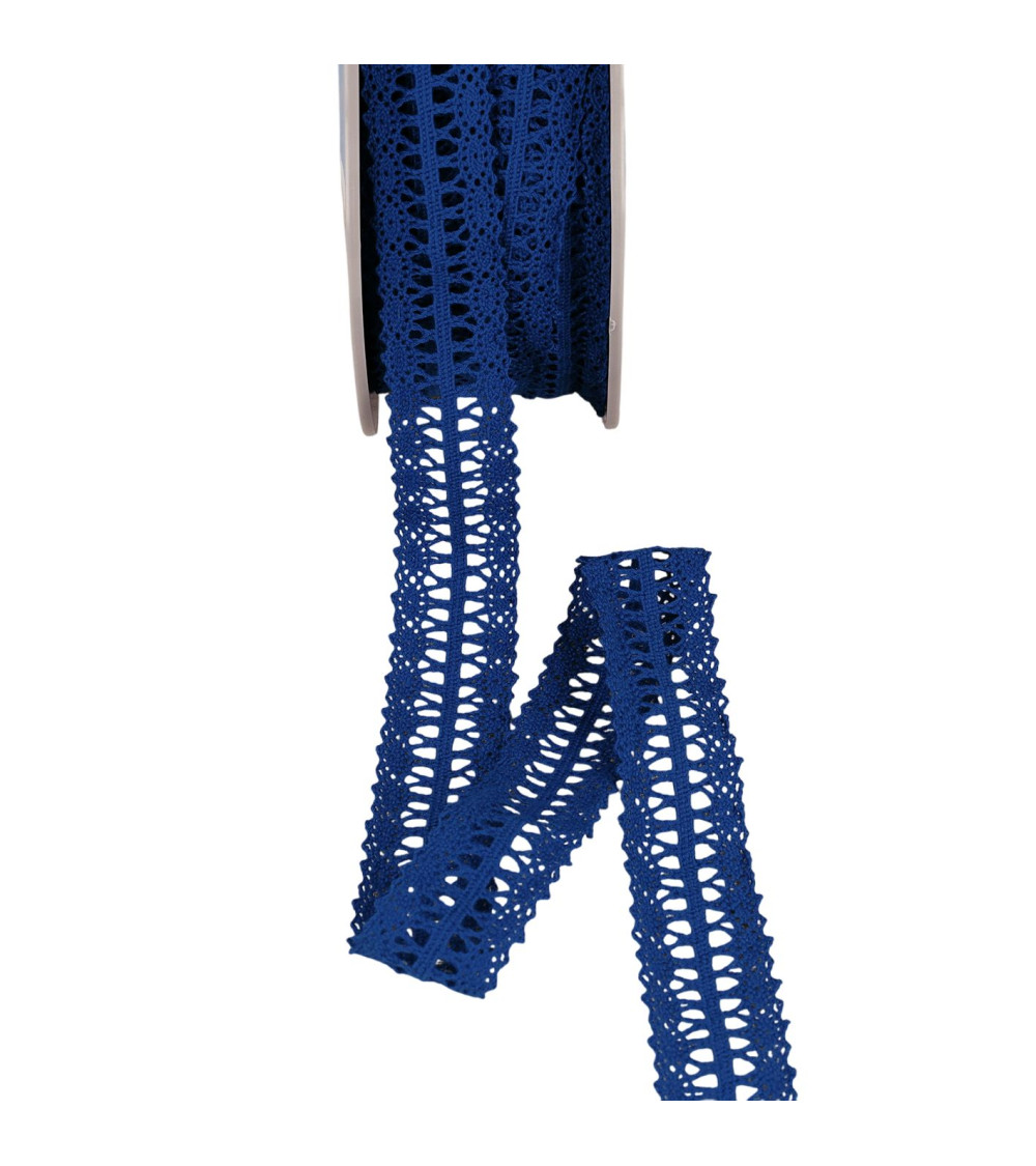Bobina da 25 m di pizzo tra due blu royal da 25 mm