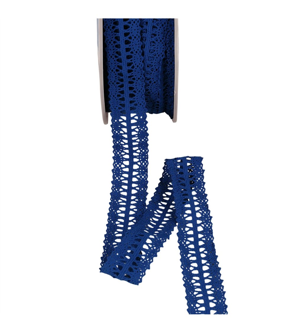 Bobine 25m dentelle entre deux 25mm bleu roi