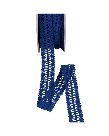 Bobine 25m dentelle entre deux 25mm bleu roi