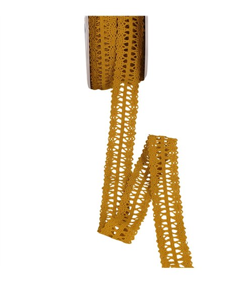 Bobine 25m dentelle entre deux 25mm moutarde