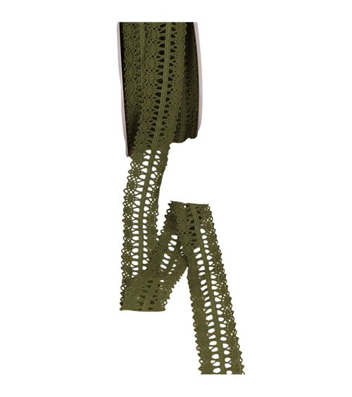 Bobine 25m dentelle entre deux 25mm kaki