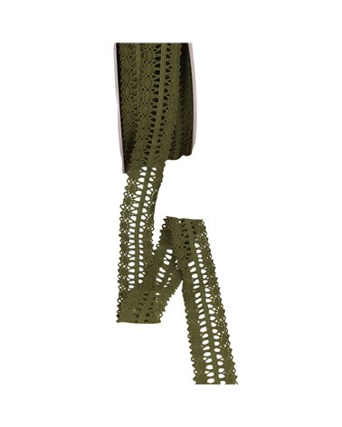 Bobine 25m dentelle entre deux 25mm kaki