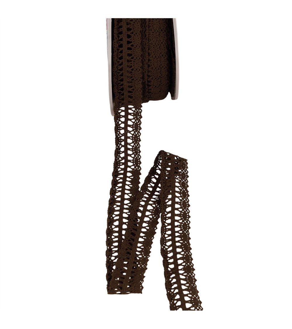 Bobine 25m dentelle entre deux 25mm marron foncé