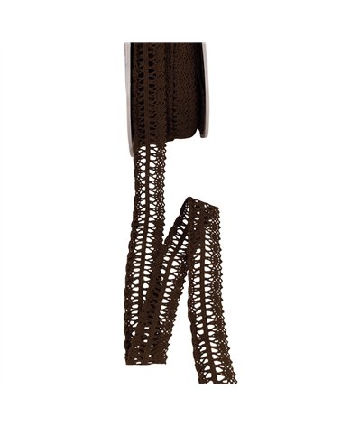 Bobine 25m dentelle entre deux 25mm marron foncé