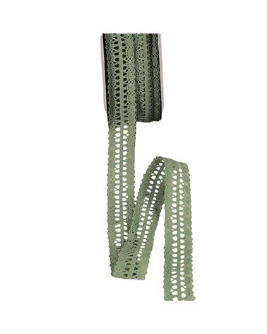 Bobine 25m dentelle entre deux 25mm vert kaki clair